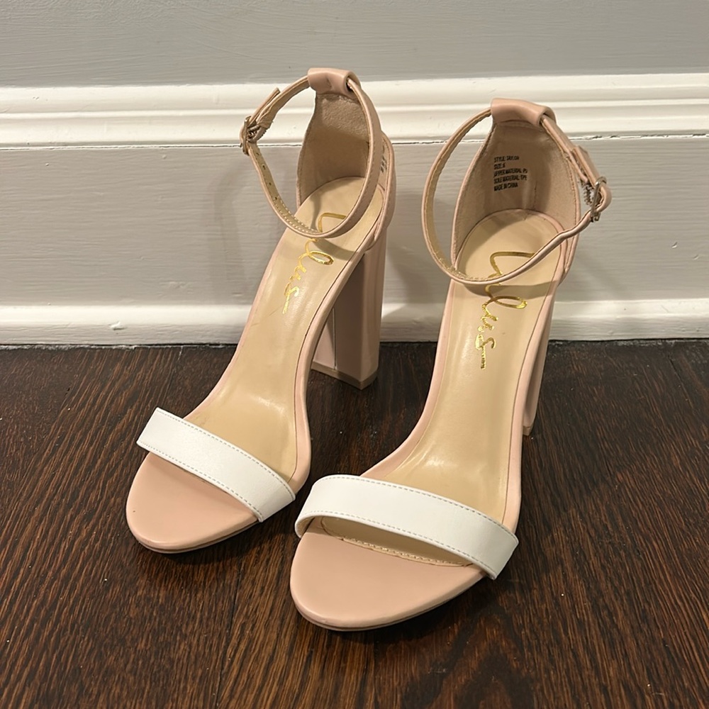 Taylor Light Nude and White Color Block Ankle Strap Heels Size 6